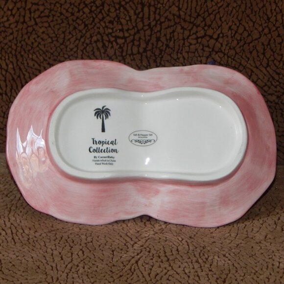 Corner Ruby Tropical Collection Birds Salt Pepper Shakers Tray Set Ceramic NEW - Picture 9 of 9